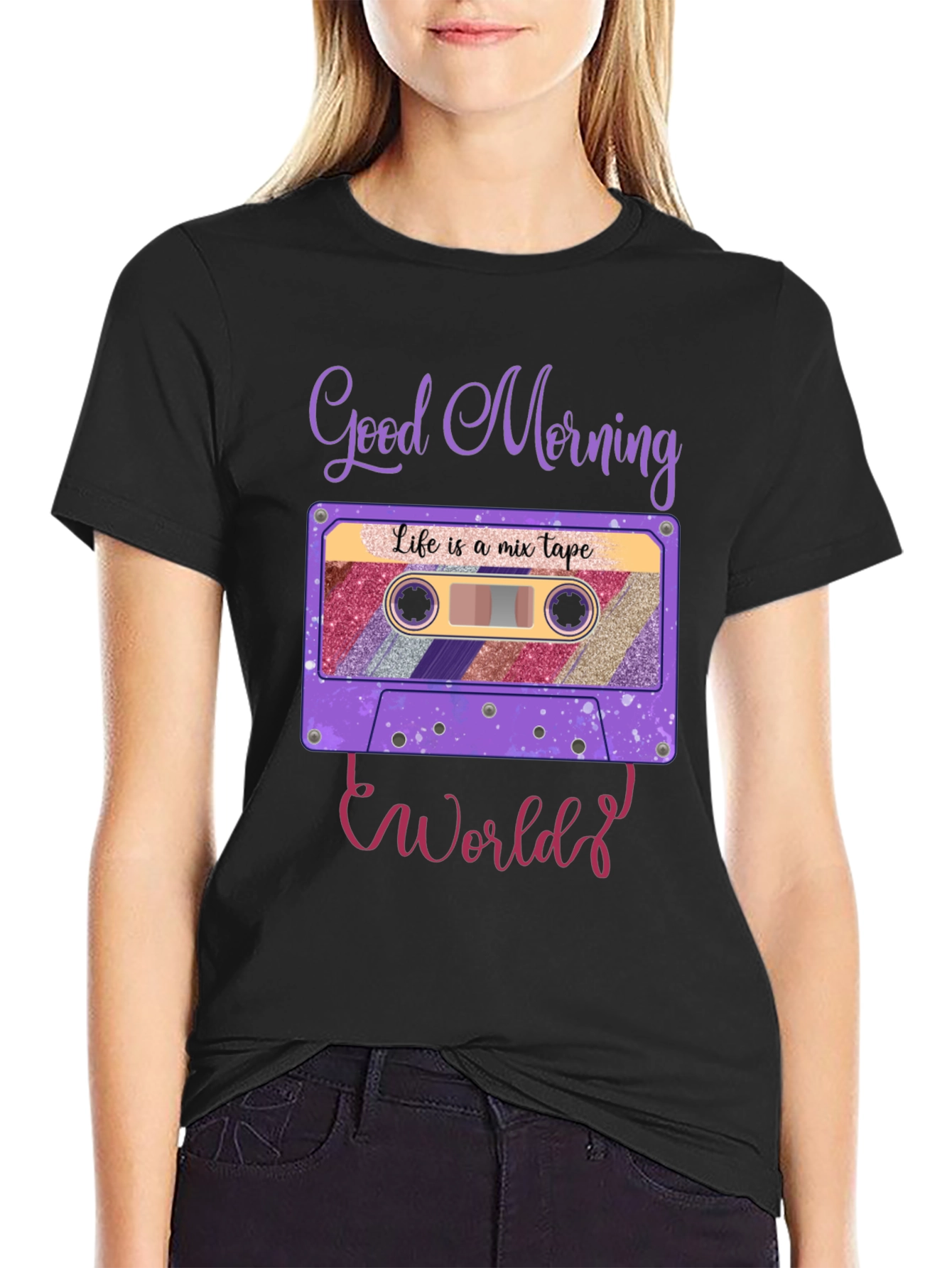 Good Morning World Cassette Tape Graphic Tee