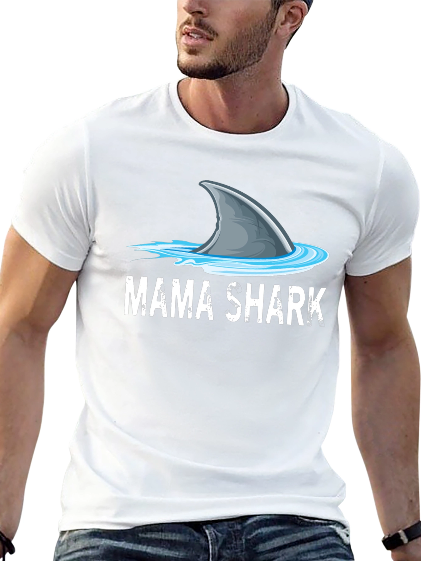 Mama Shark Graphic Tee - Mens Black Cotton T-Shirt