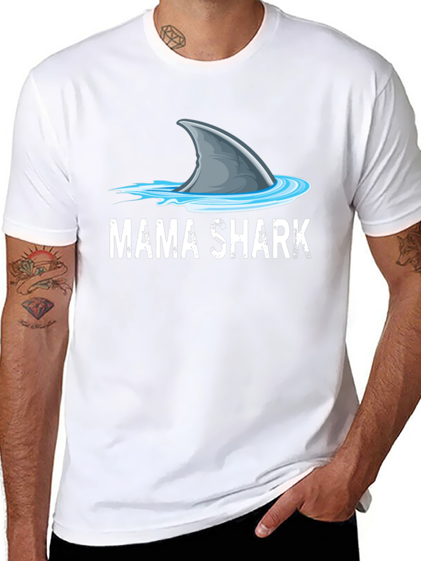 Mama Shark Graphic Tee - Mens Black Cotton T-Shirt