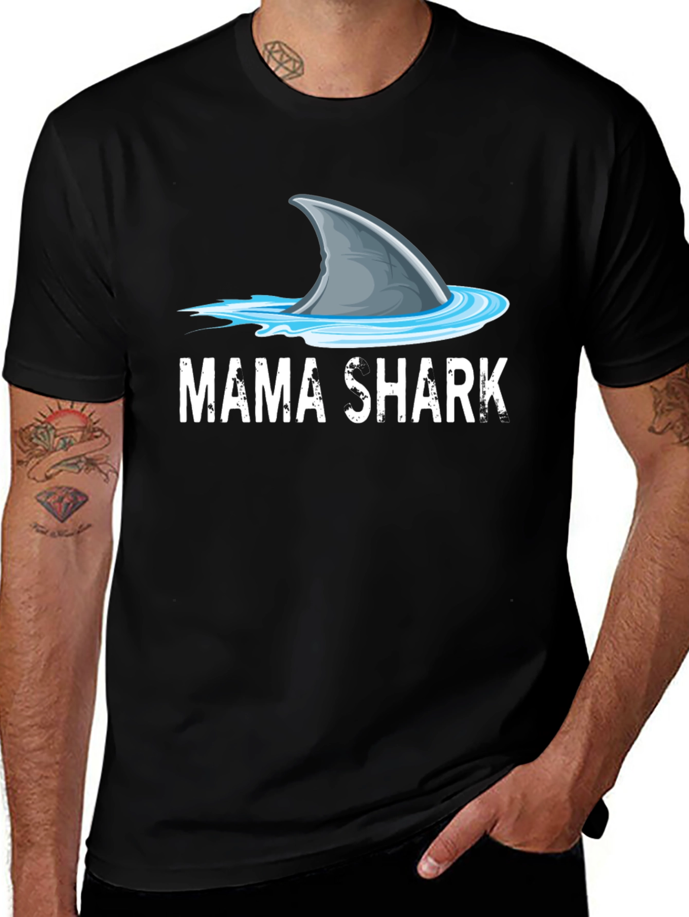 Mama Shark Graphic Tee - Mens Black Cotton T-Shirt