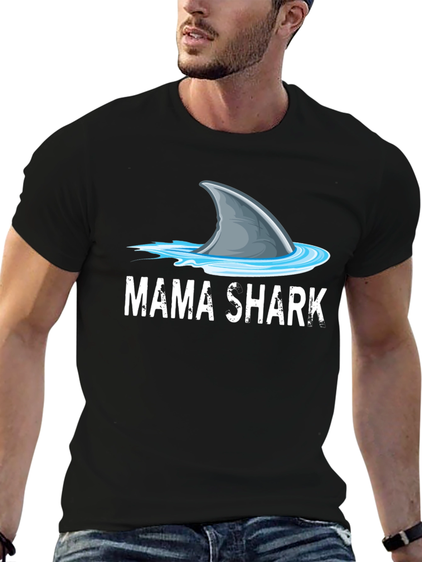 Mama Shark Graphic Tee - Mens Black Cotton T-Shirt