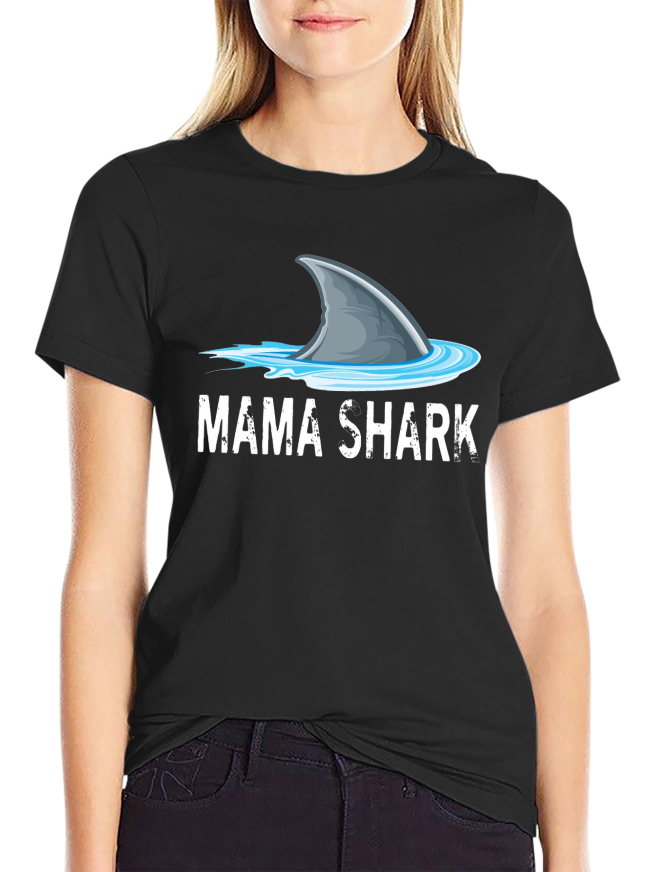 Mama Shark Graphic Tee - Mens Black Cotton T-Shirt