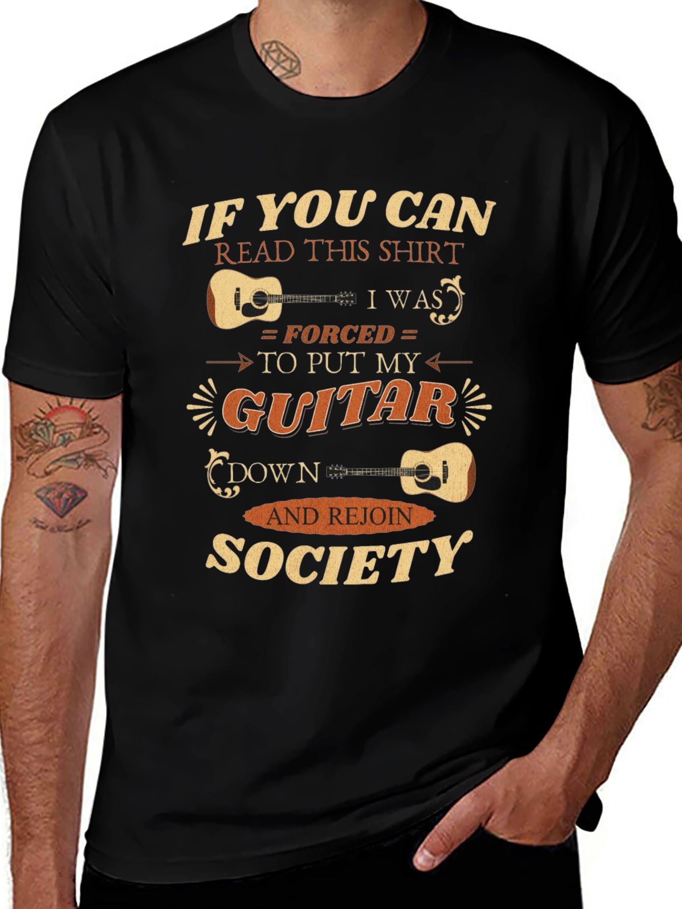Funny Guitarist T-Shirt - Forced To Rejoin Society