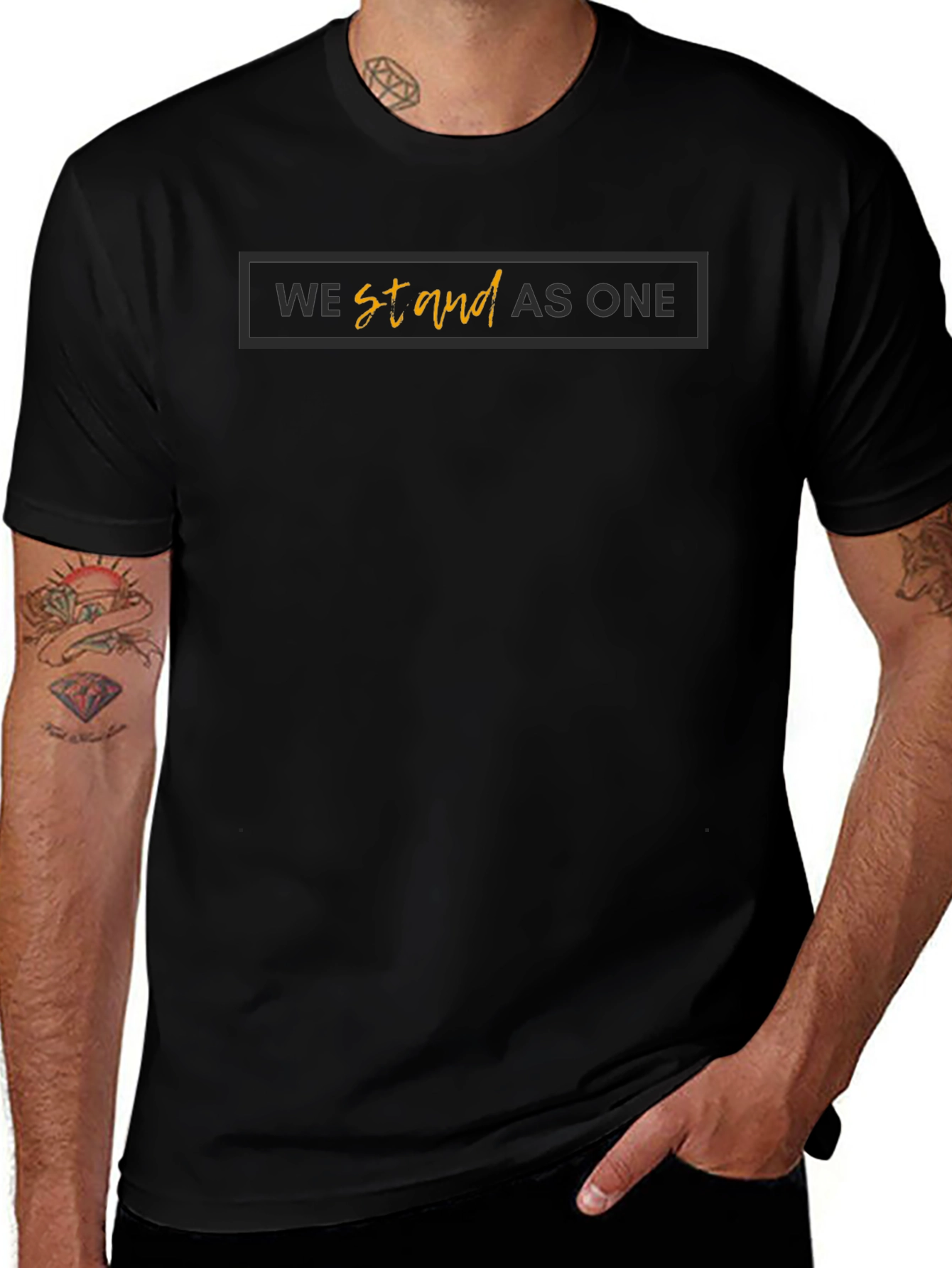 We Stand As One Graphic Print Black T-Shirt