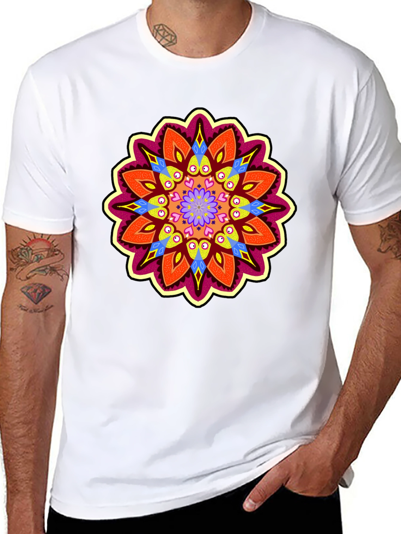 Vibrant Mandala Graphic Black T-Shirt