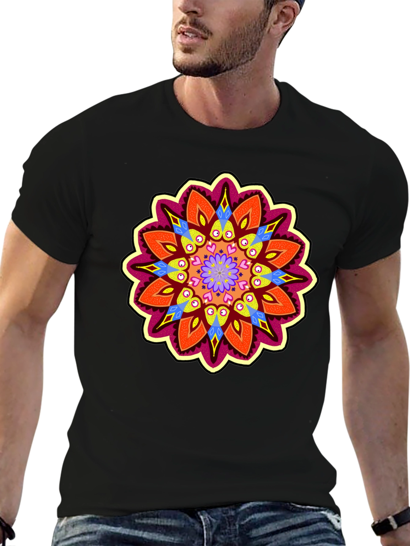 Vibrant Mandala Graphic Black T-Shirt