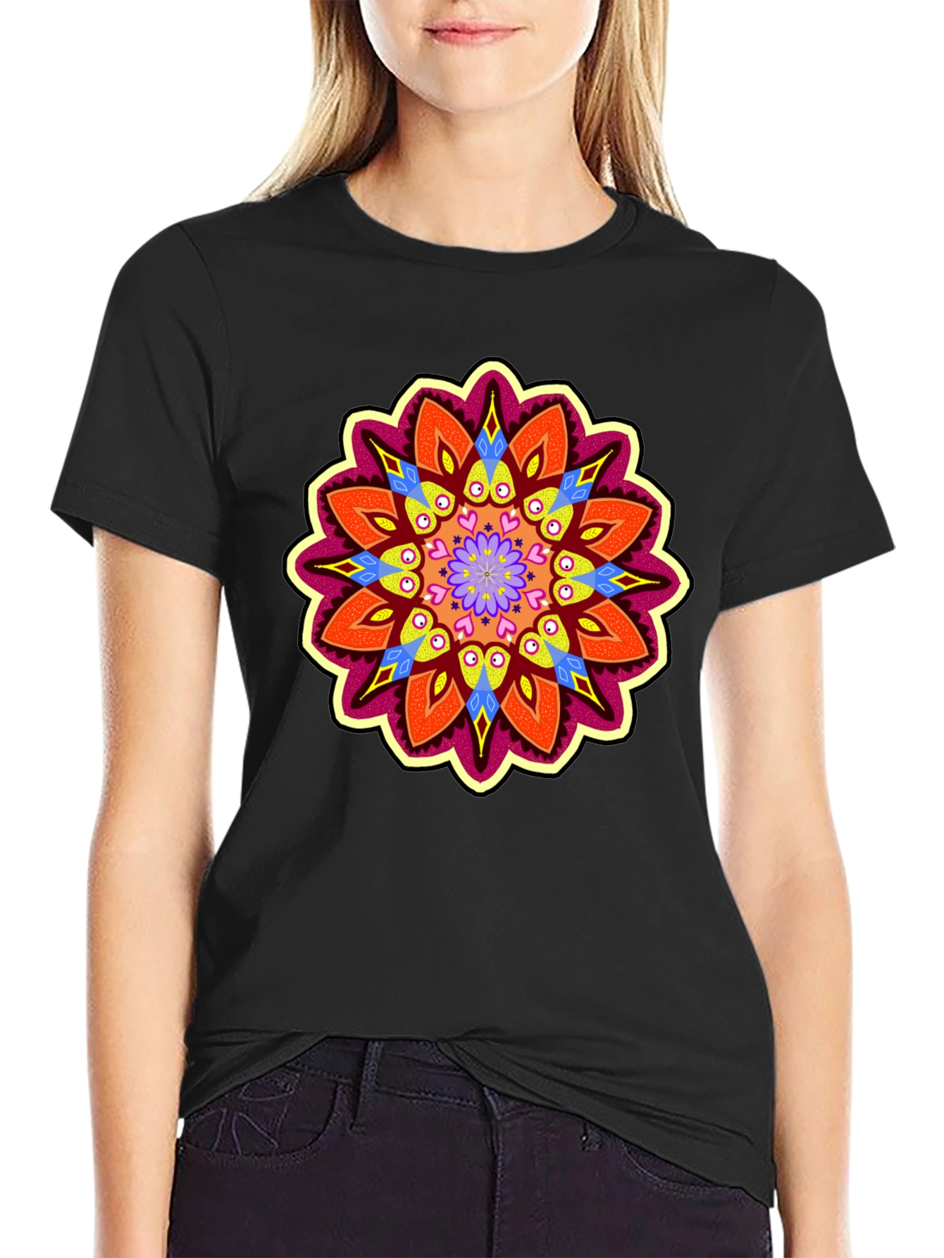 Vibrant Mandala Graphic Black T-Shirt