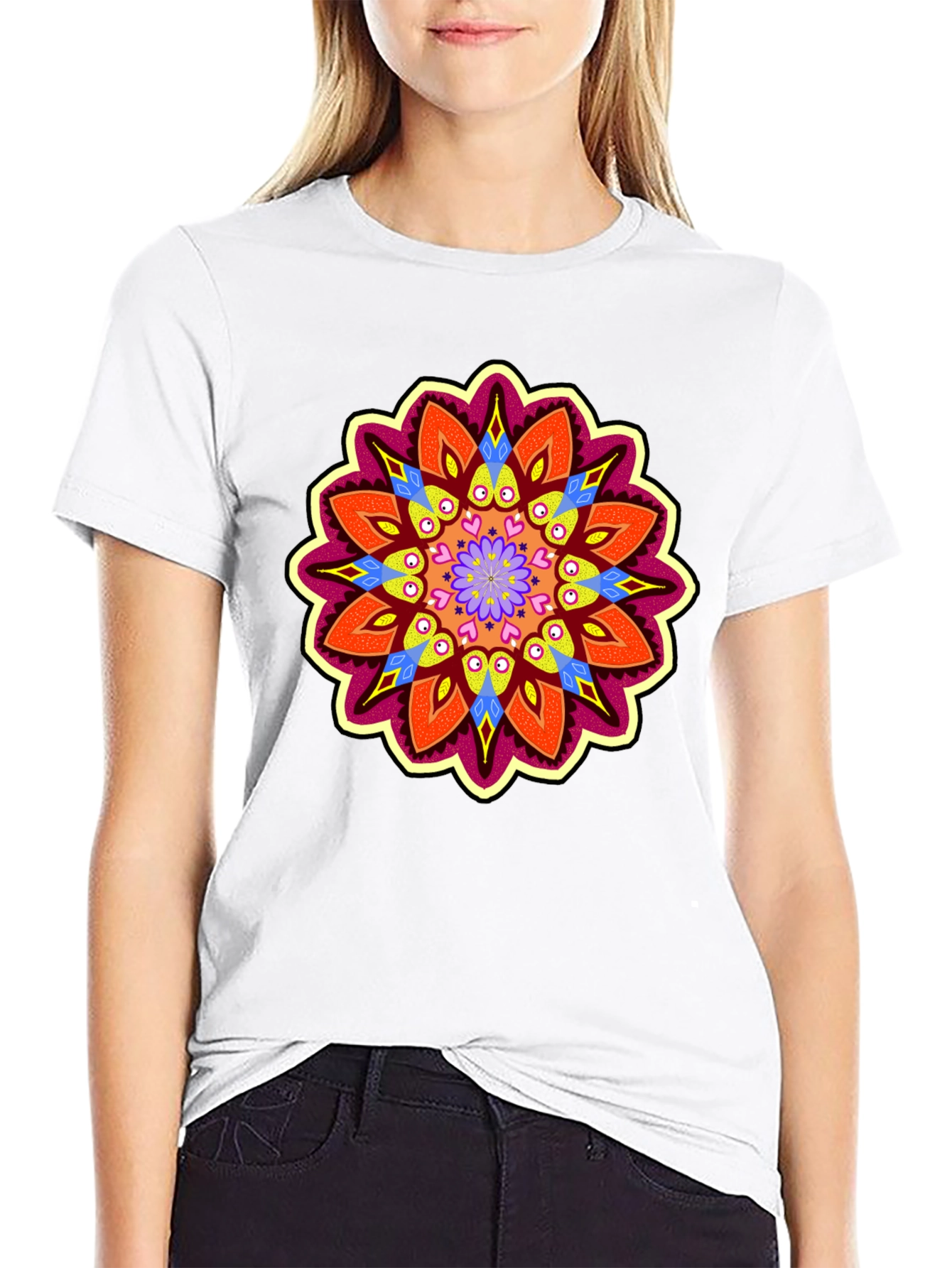 Vibrant Mandala Graphic Black T-Shirt