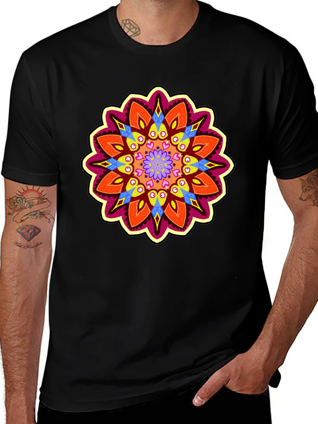 Vibrant Mandala Graphic Black T-Shirt