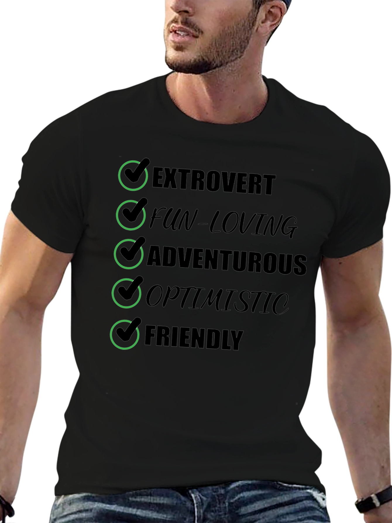 Extrovert Checkbox T-Shirt - Black Cotton Blend