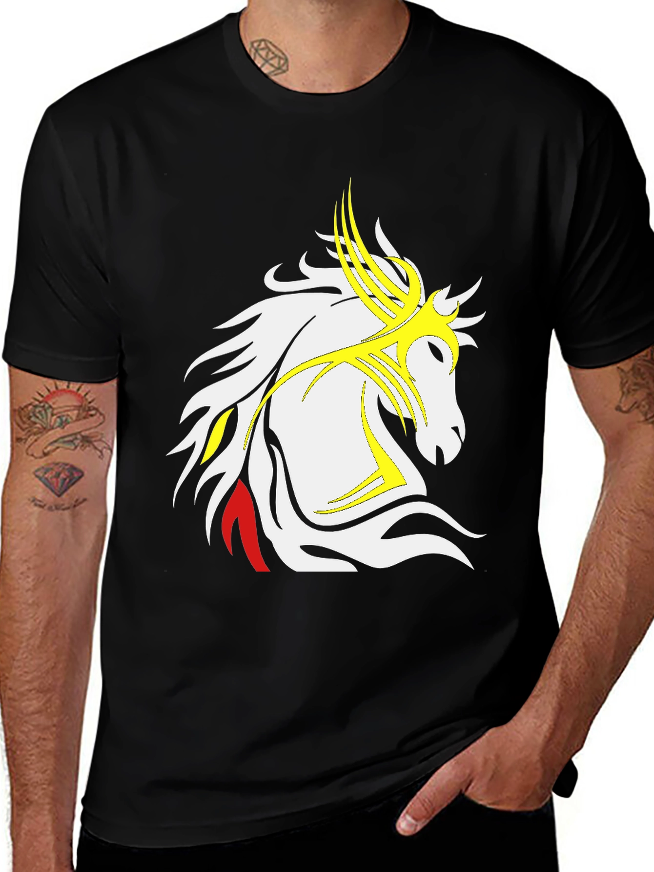 Tribal Horse Graphic Black T-Shirt