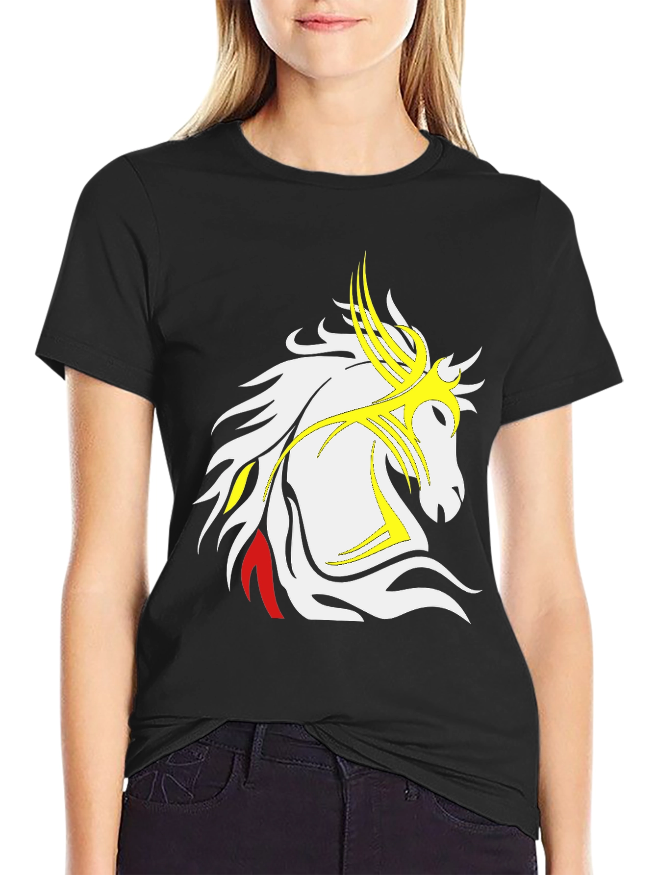 Tribal Horse Graphic Black T-Shirt