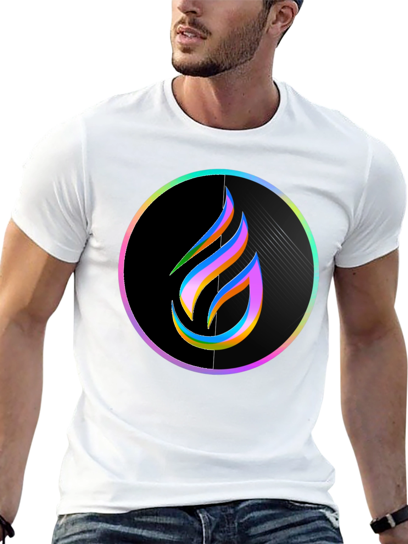 Rainbow Flame Graphic Black T-Shirt