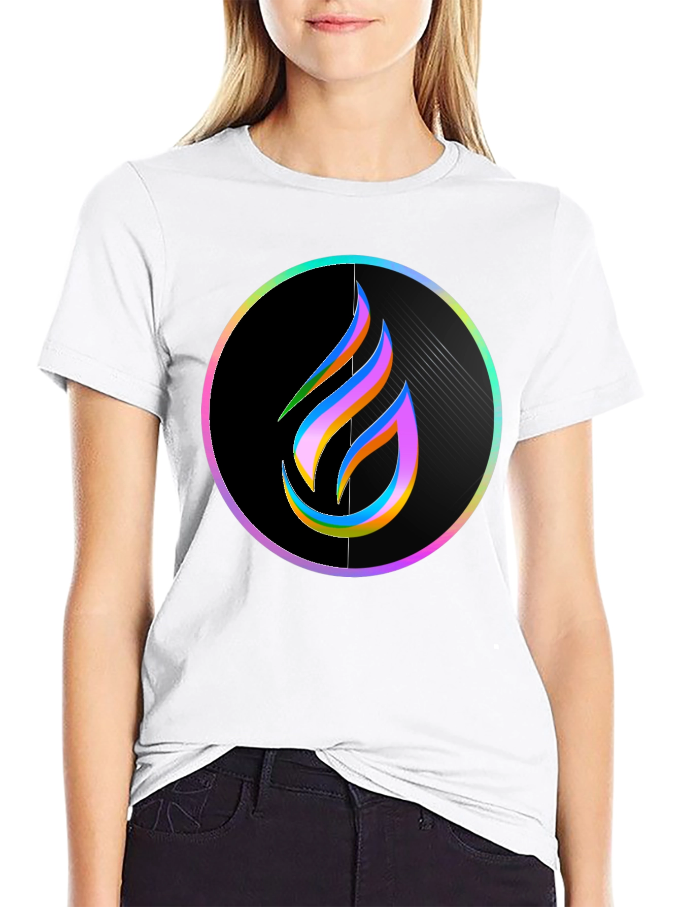 Rainbow Flame Graphic Black T-Shirt