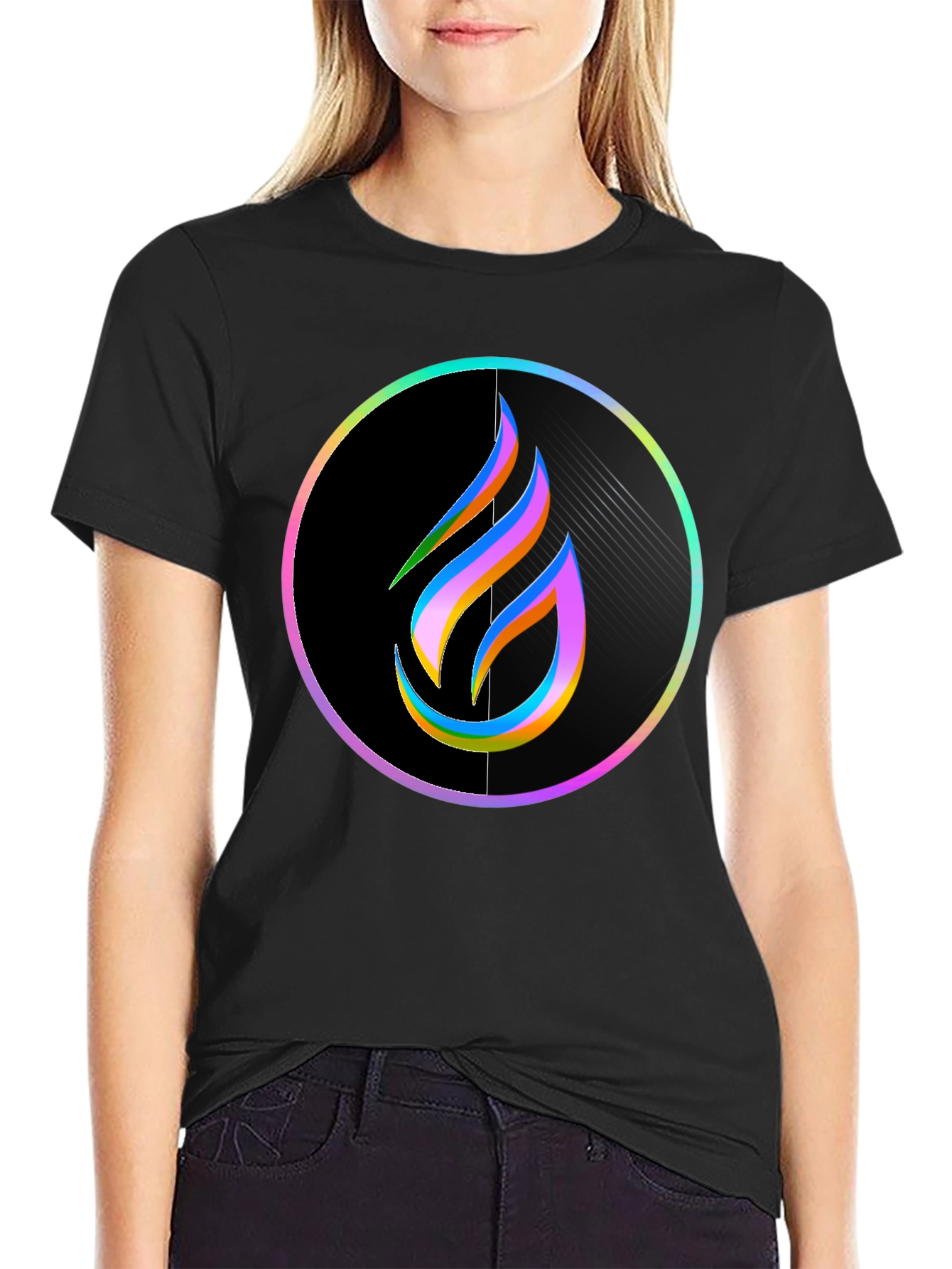 Rainbow Flame Graphic Black T-Shirt