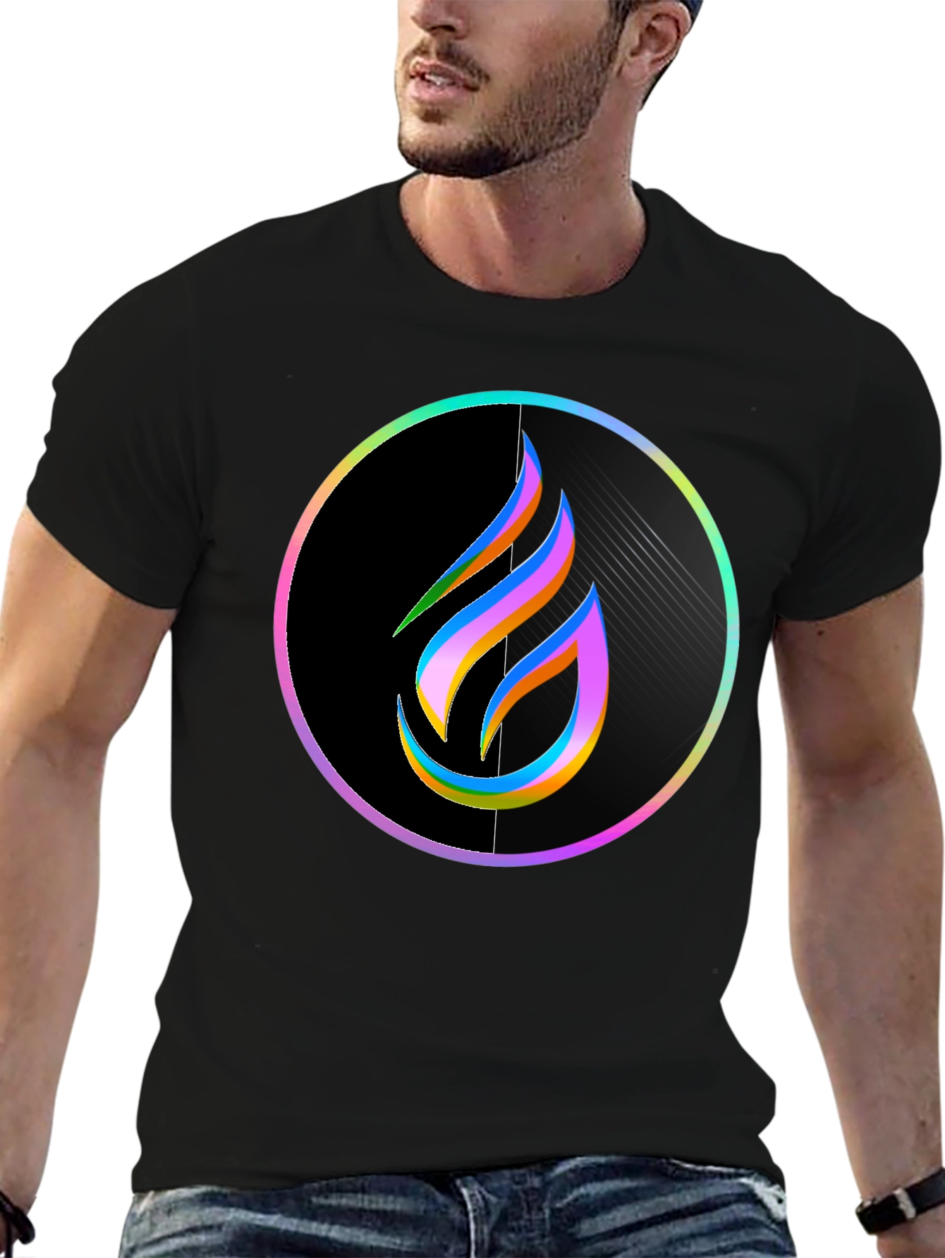 Rainbow Flame Graphic Black T-Shirt
