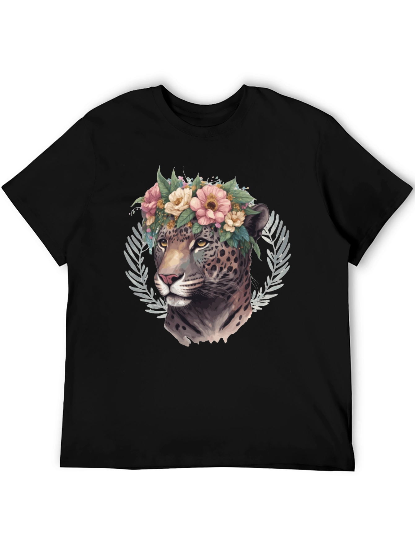 Floral Leopard Graphic Black T-Shirt