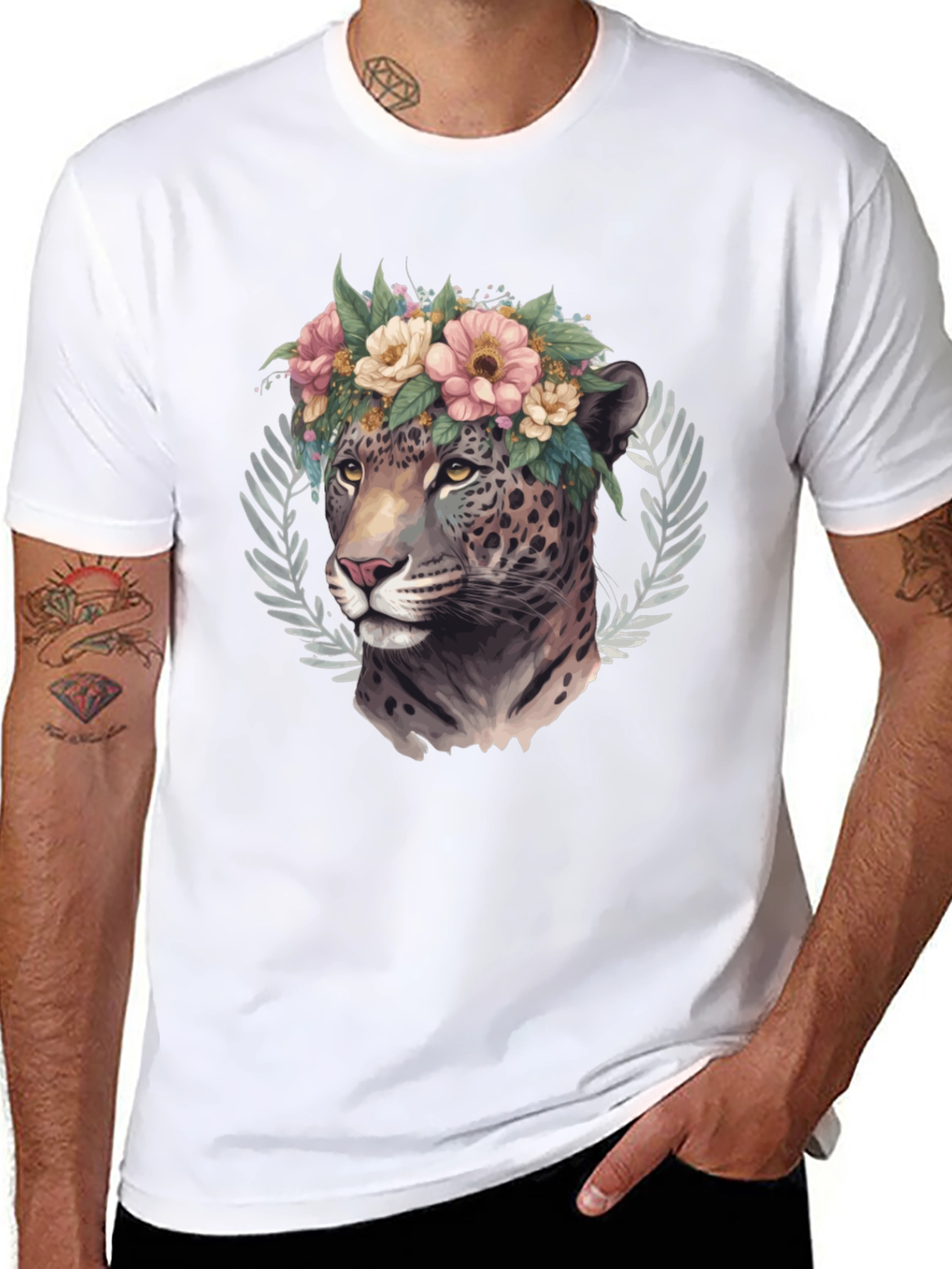 Floral Leopard Graphic Black T-Shirt