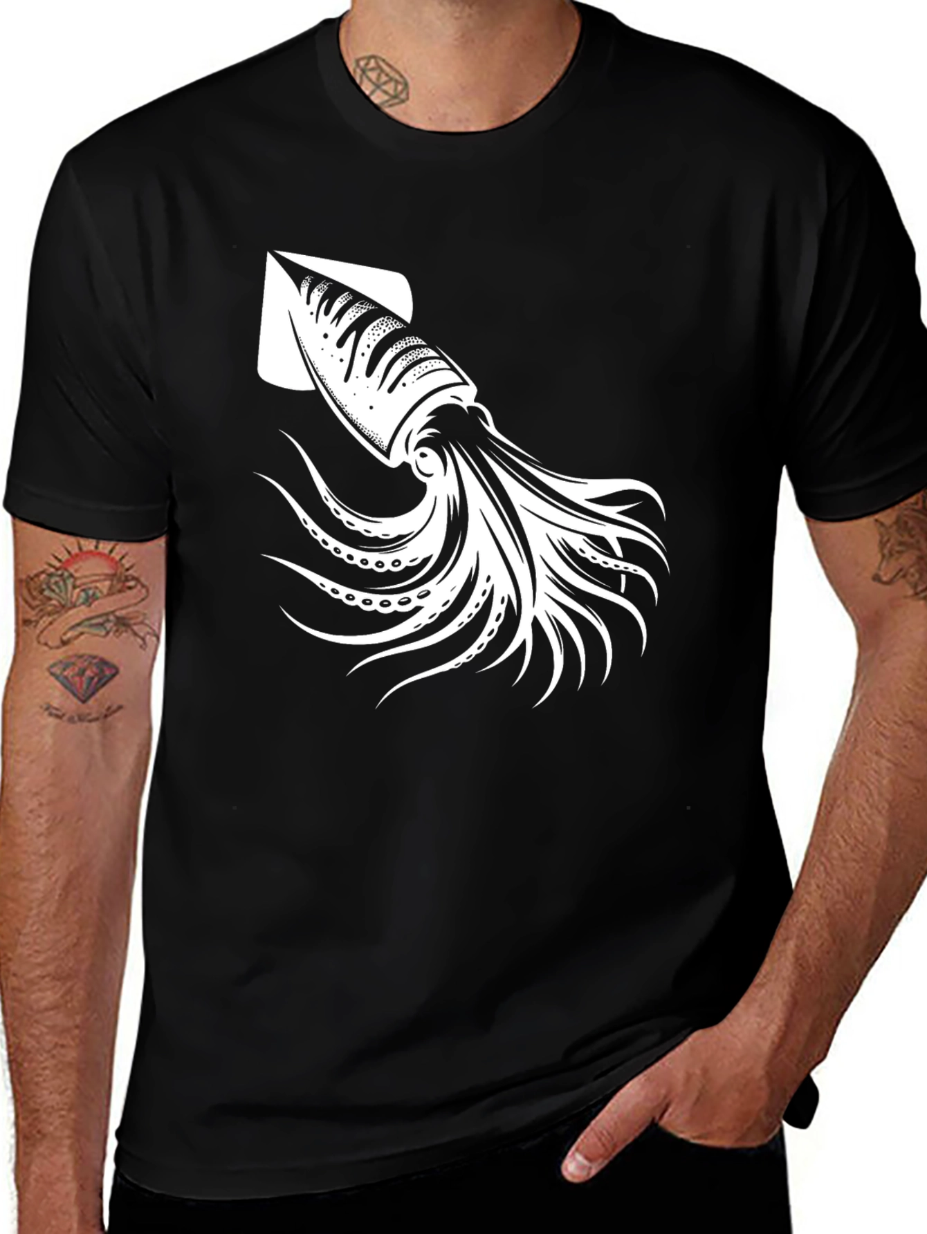 Squid Graphic Tee - Black Cotton T-Shirt