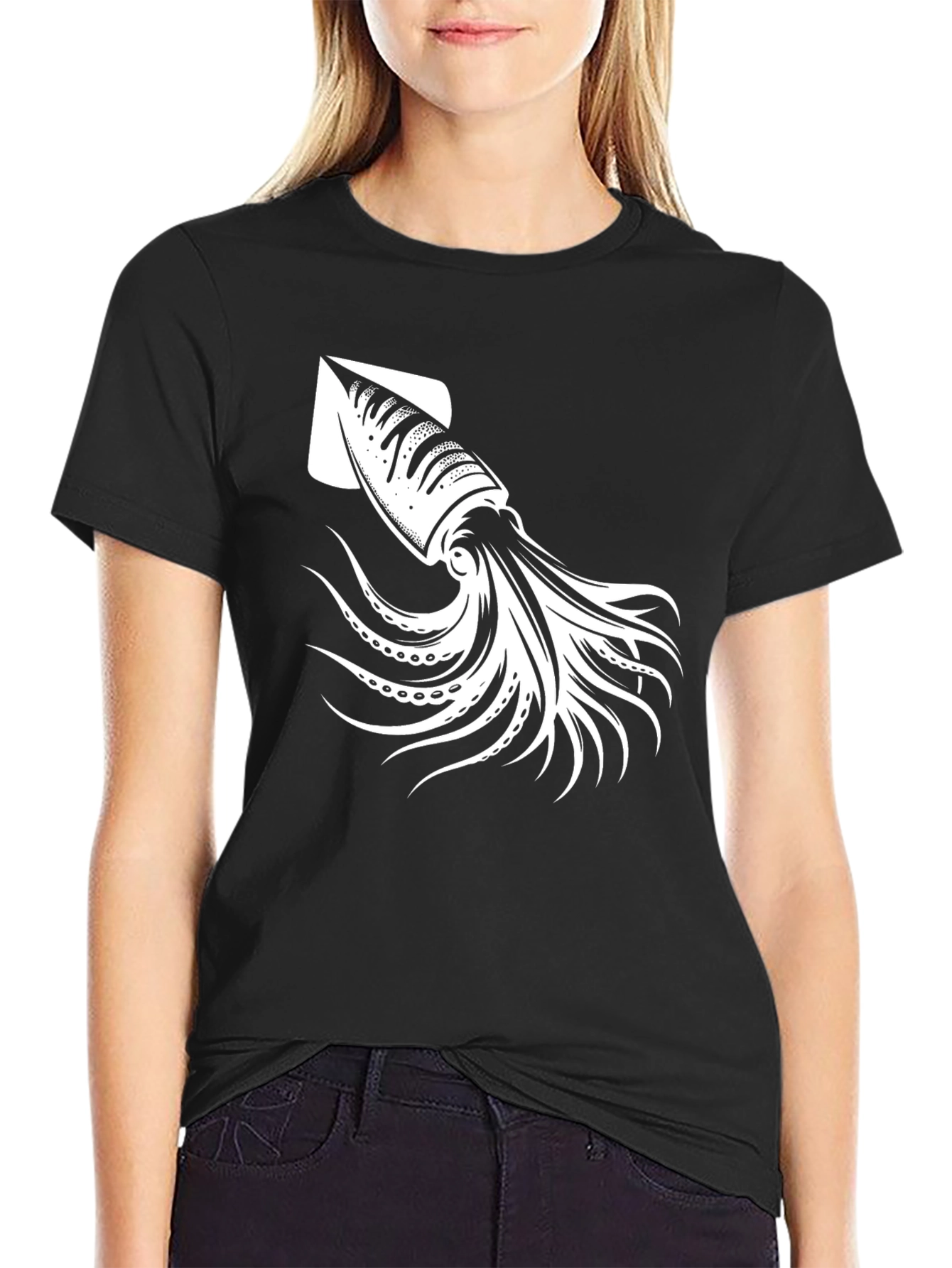 Squid Graphic Tee - Black Cotton T-Shirt