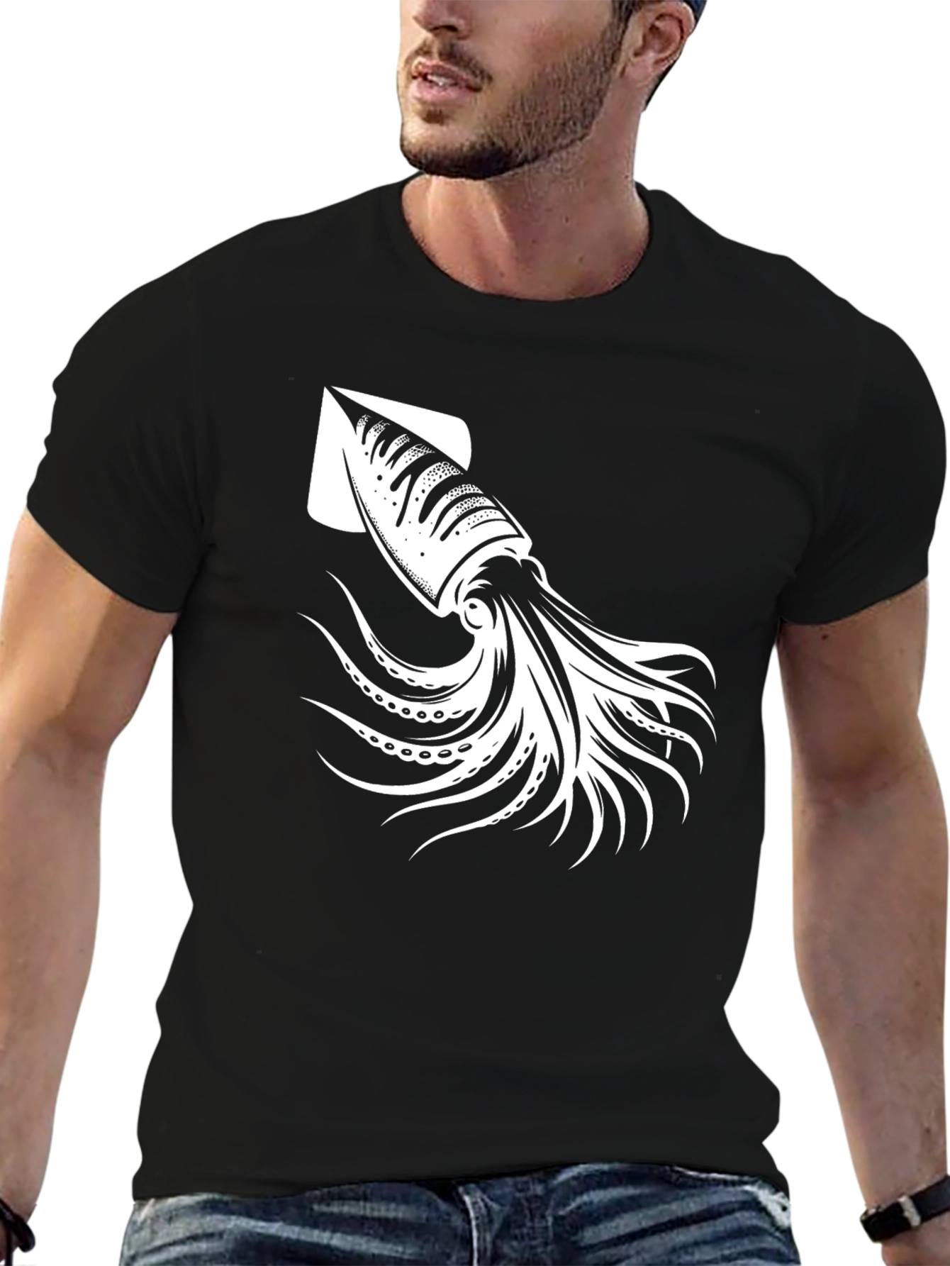 Squid Graphic Tee - Black Cotton T-Shirt