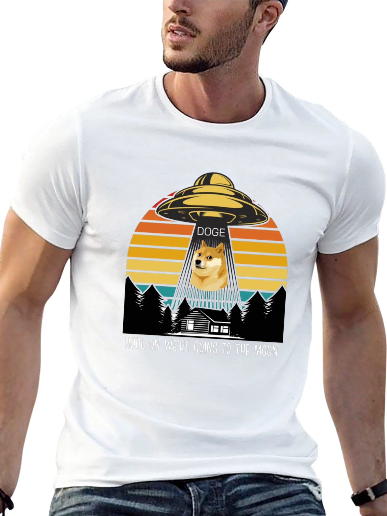 Doge HODL Moon Black T-Shirt