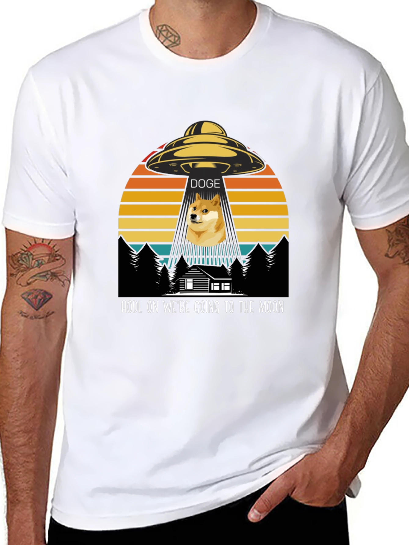 Doge HODL Moon Black T-Shirt
