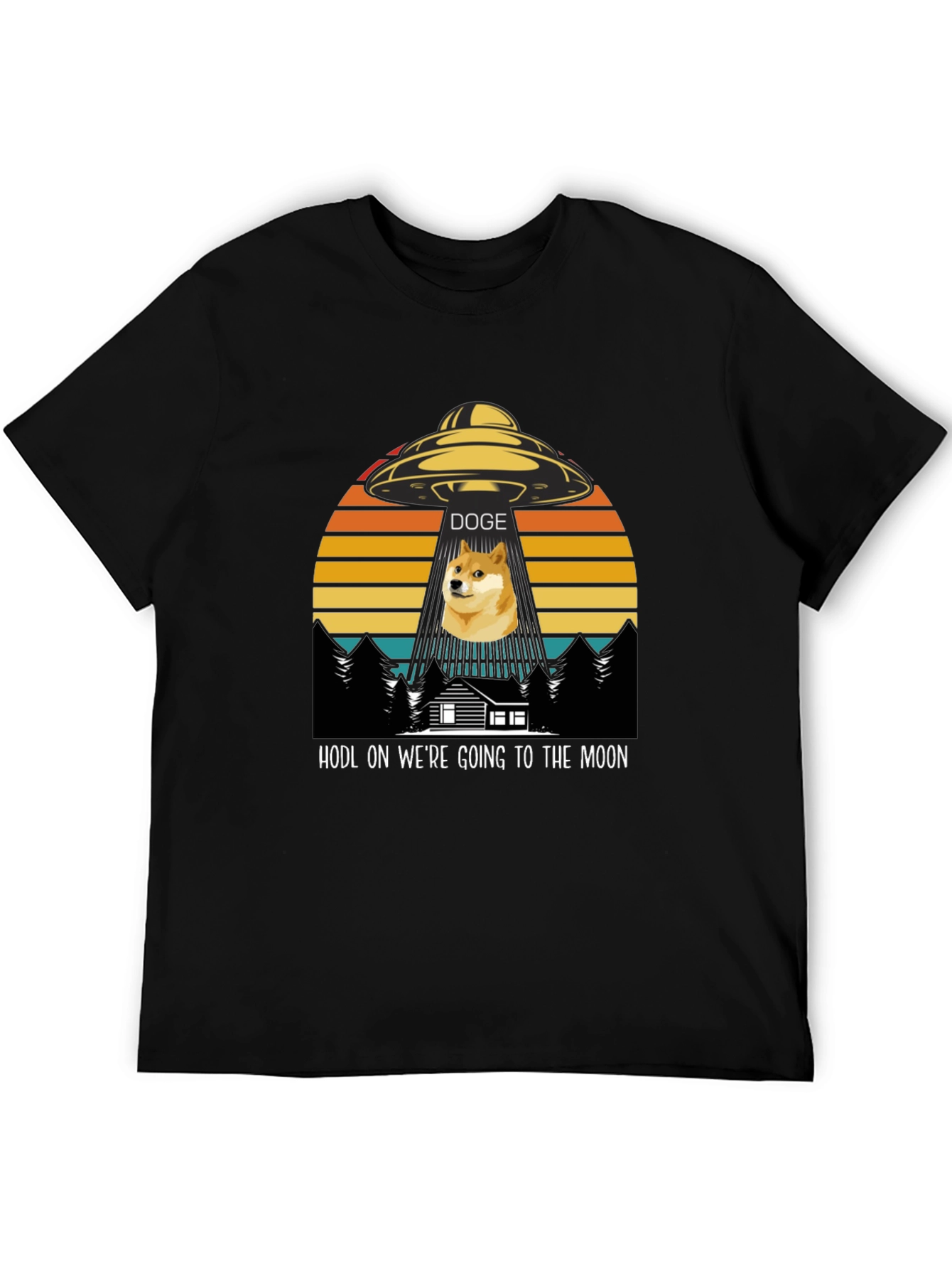 Doge HODL Moon Black T-Shirt