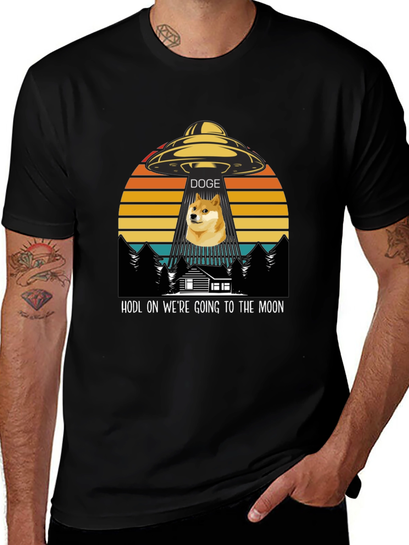 Doge HODL Moon Black T-Shirt