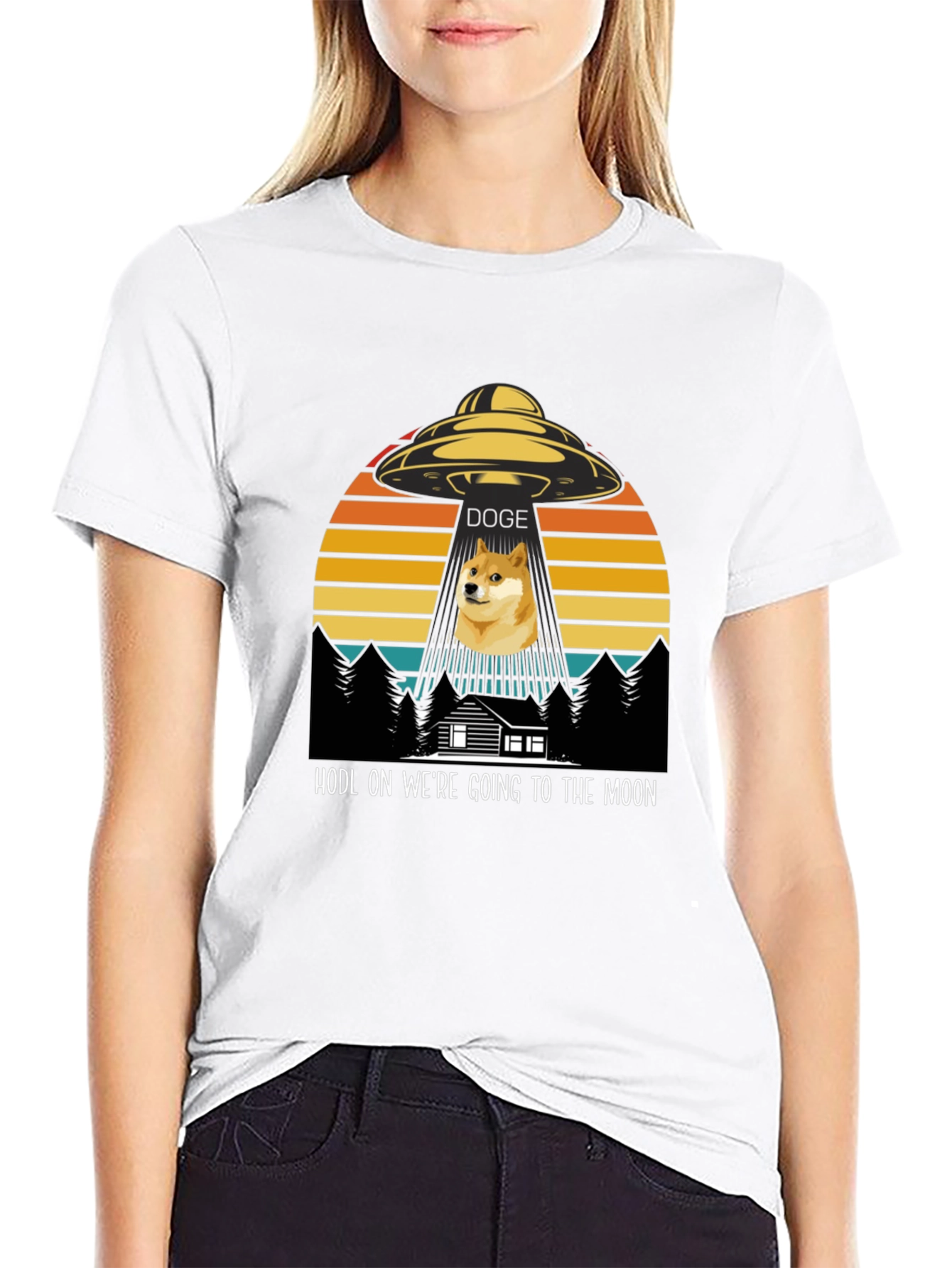Doge HODL Moon Black T-Shirt