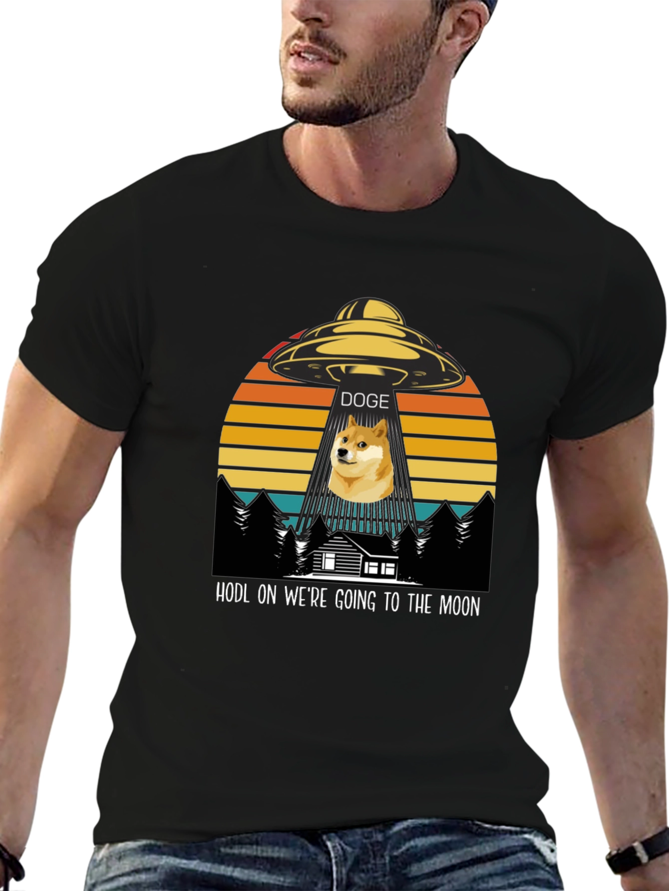 Doge HODL Moon Black T-Shirt
