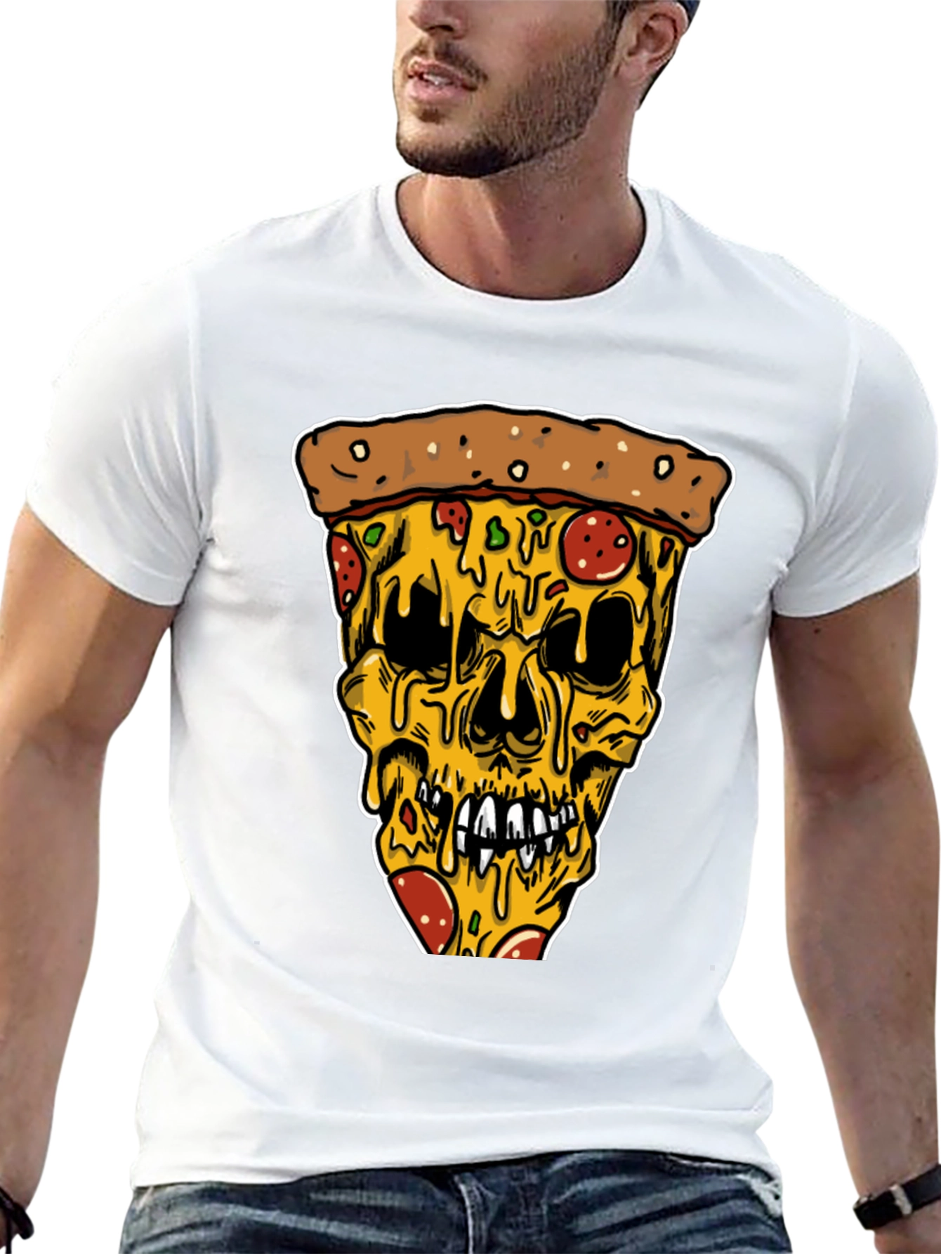 Pizza Skull Graphic Tee - Unique Black T-Shirt