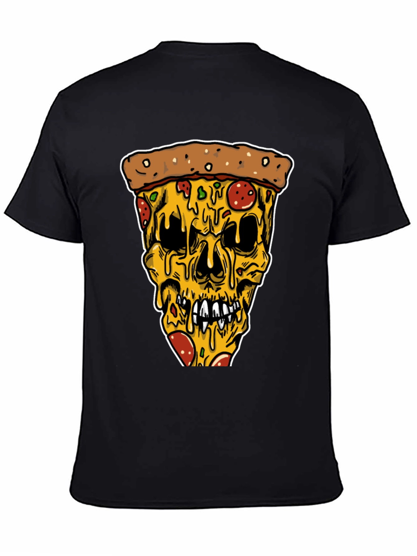 Pizza Skull Graphic Tee - Unique Black T-Shirt