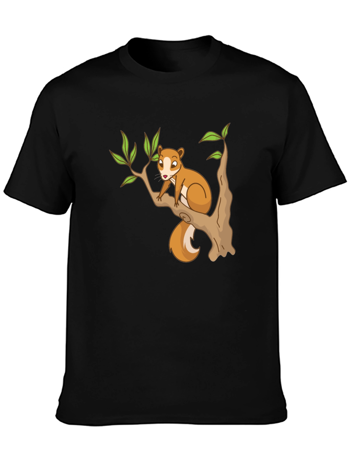 Squirrel on Tree Black T-Shirt