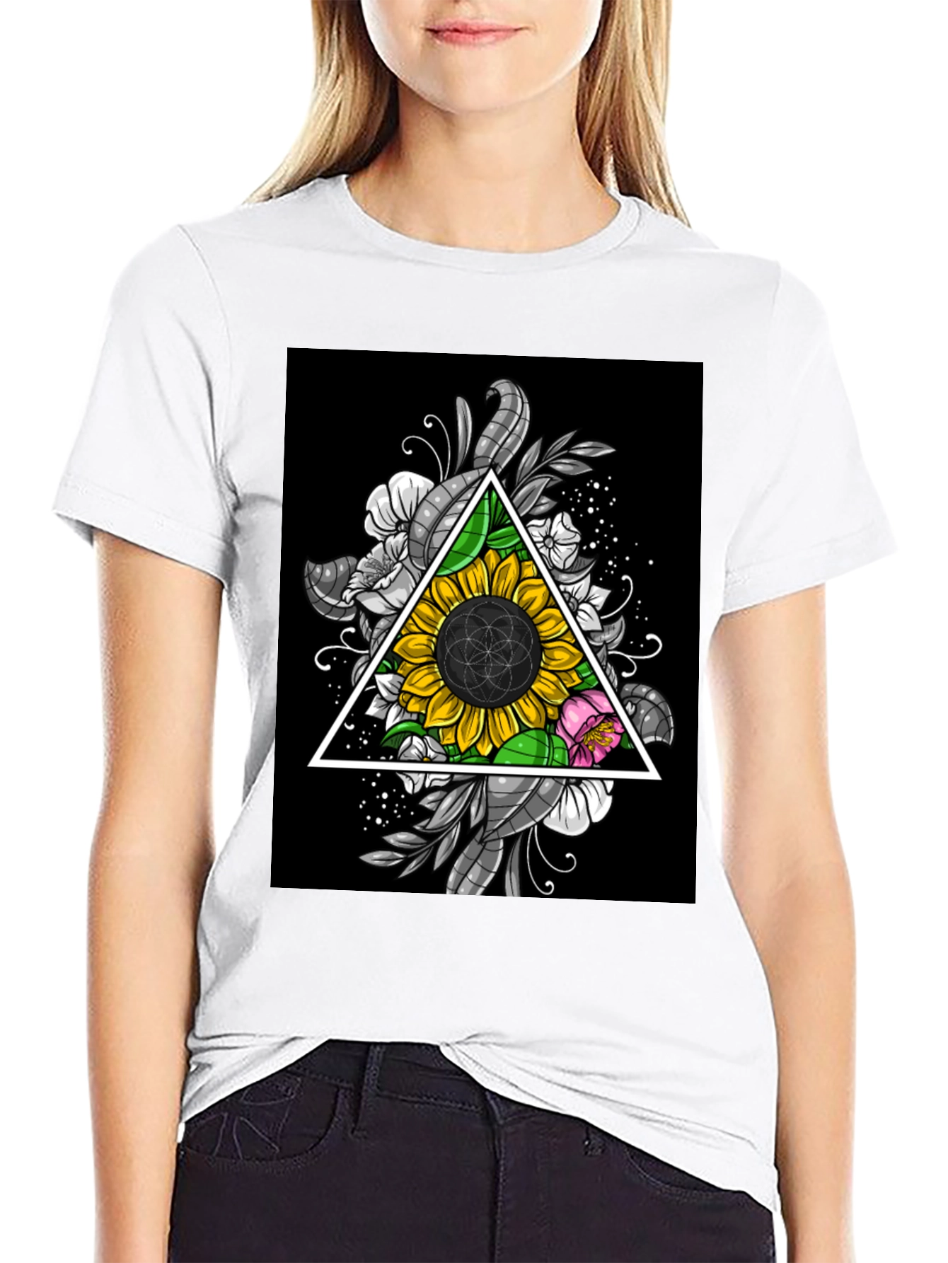 Sunflower Triangle Graphic T-Shirt - Black