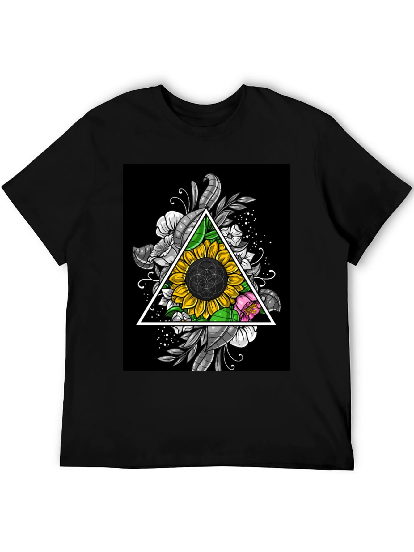 Sunflower Triangle Graphic T-Shirt - Black