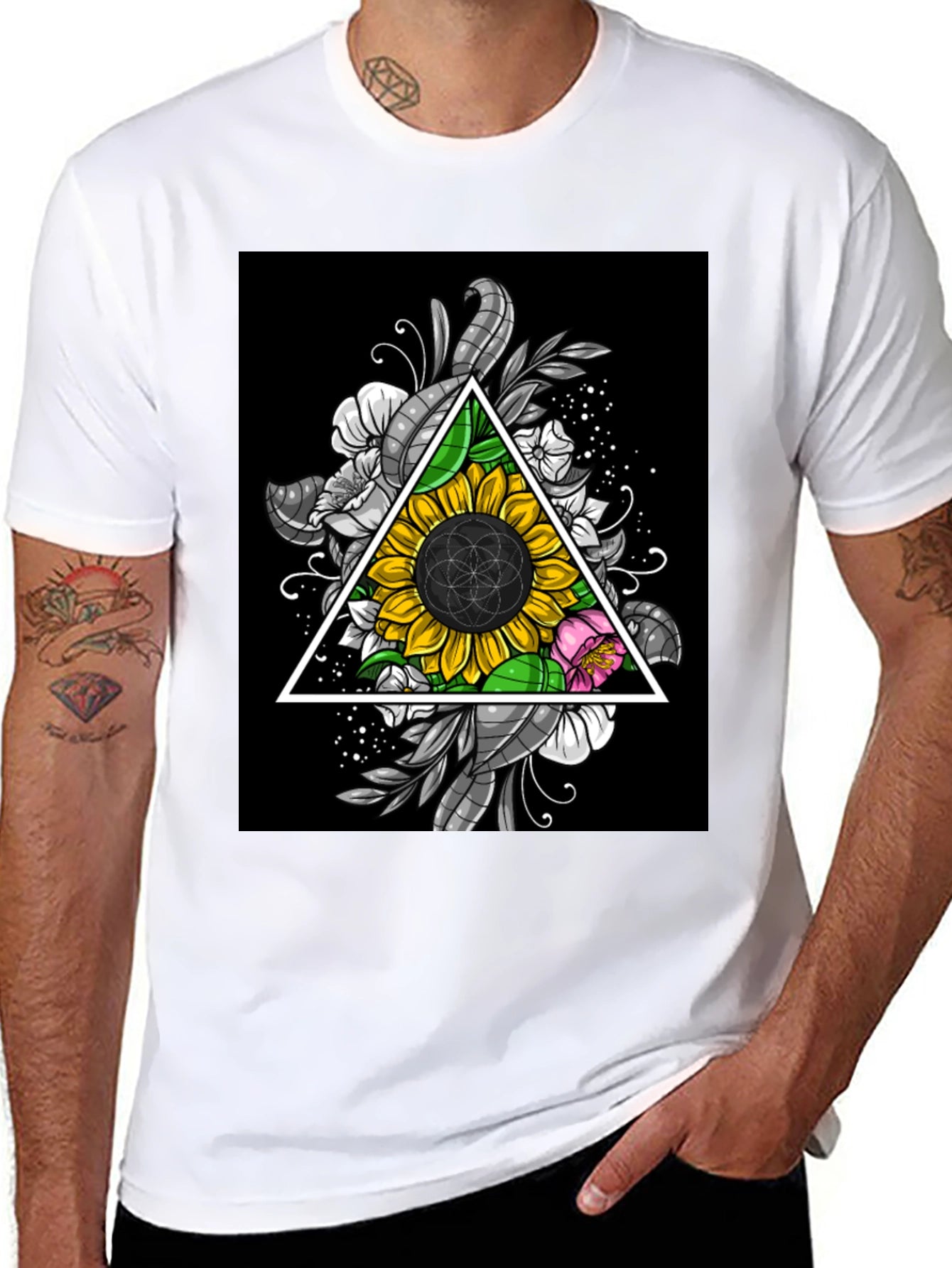 Sunflower Triangle Graphic T-Shirt - Black