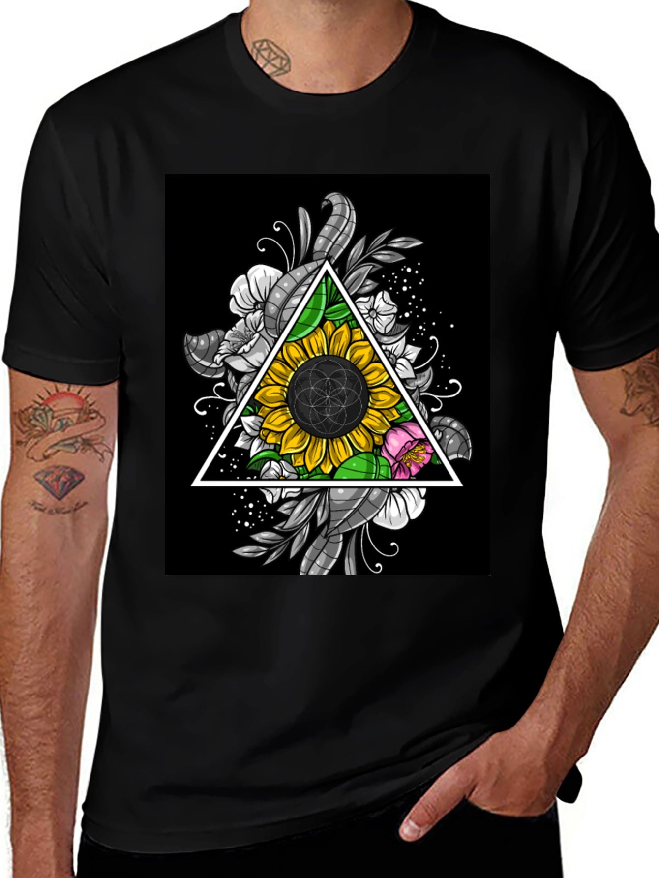 Sunflower Triangle Graphic T-Shirt - Black