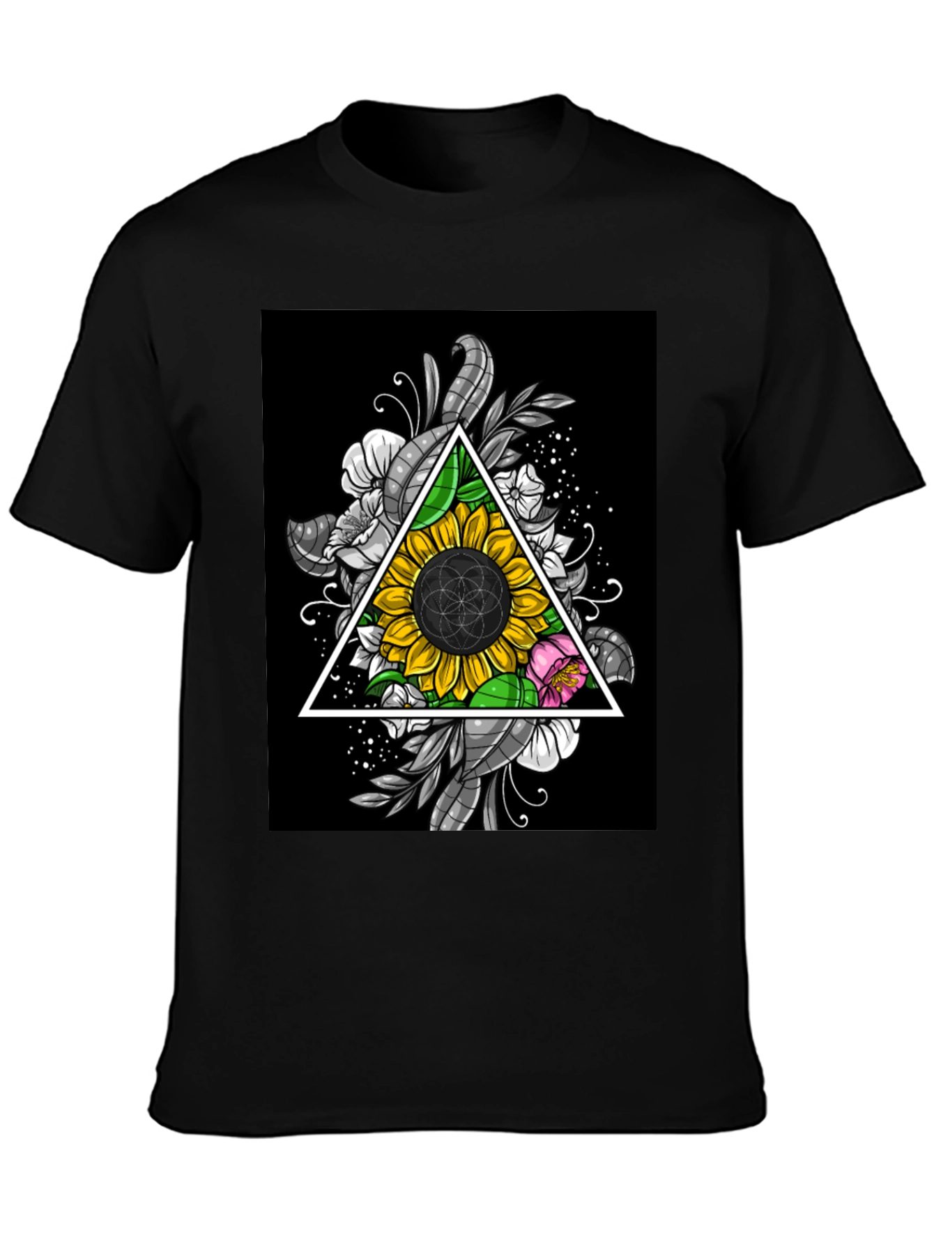 Sunflower Triangle Graphic T-Shirt - Black