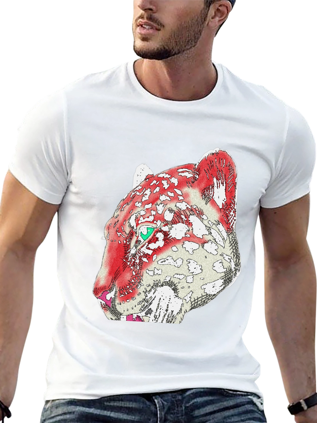 Bold Graphic Tee: Red Leopard Print T-Shirt