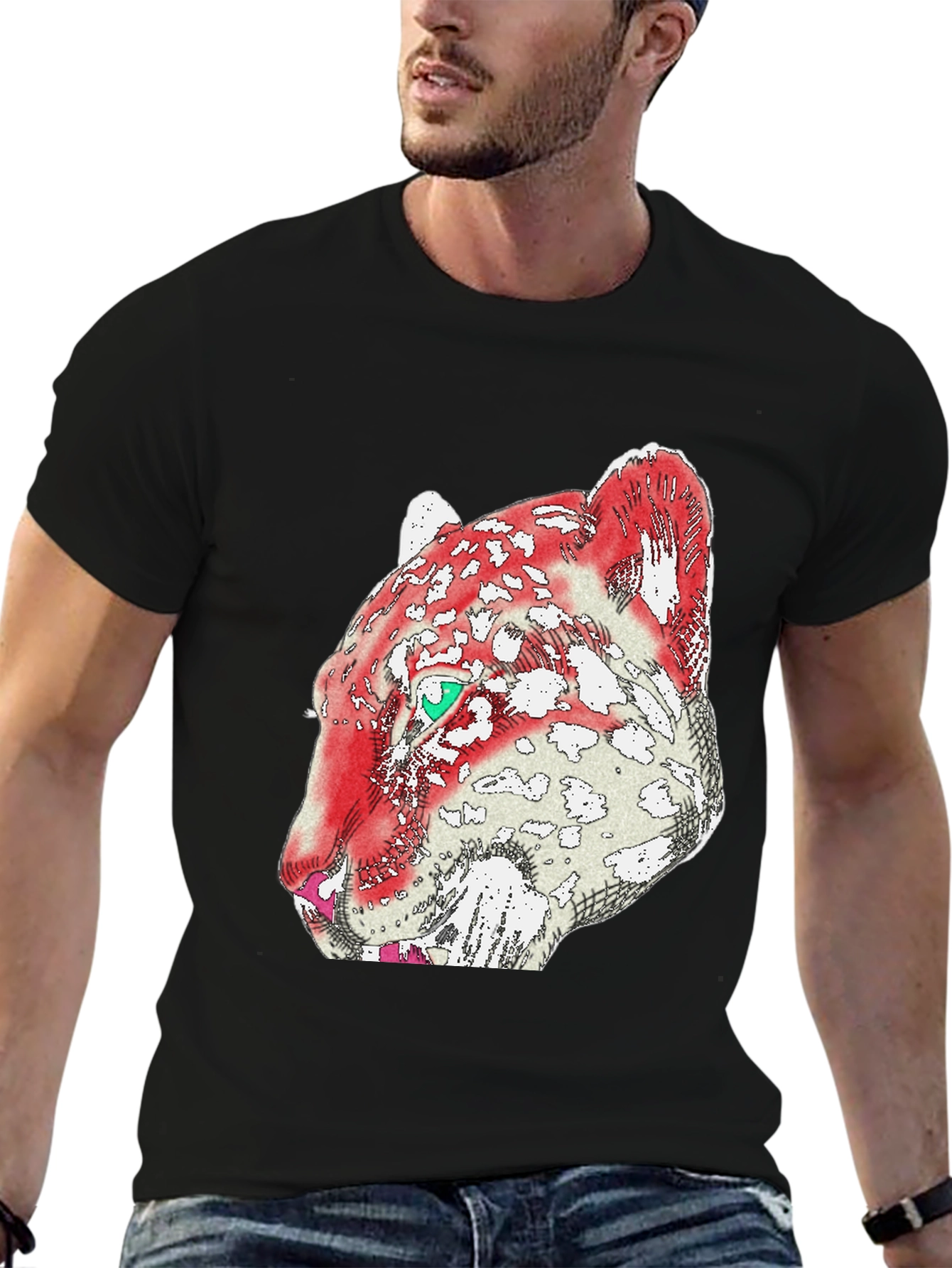 Bold Graphic Tee: Red Leopard Print T-Shirt