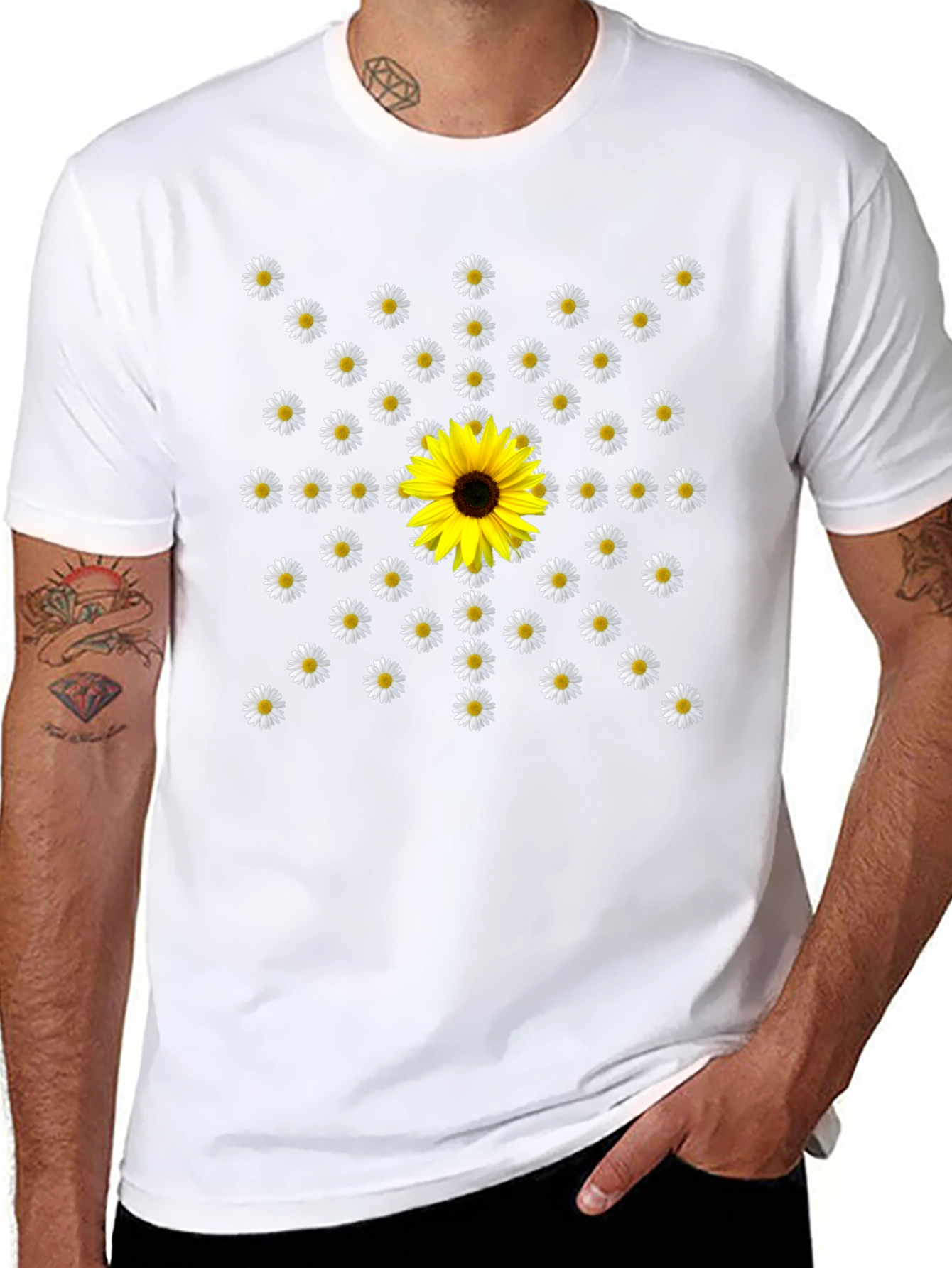 Daisy & Sunflower Graphic T-Shirt - Black