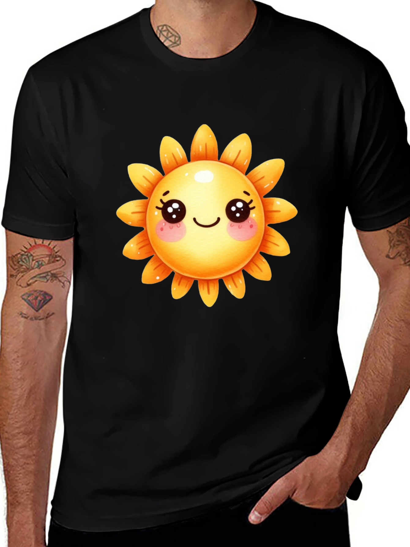 Cute Sunflower Graphic Tee - Black Cotton T-Shirt