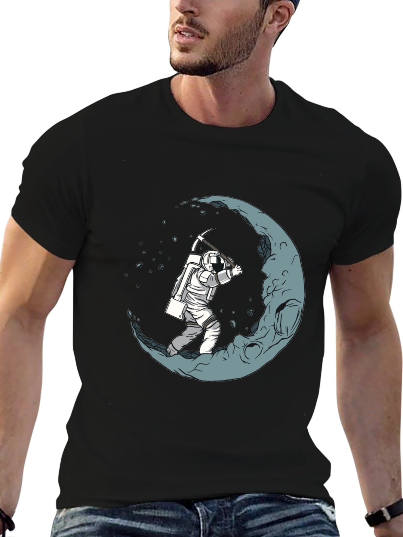 Moon Miner Graphic Tee - Black Cotton Blend