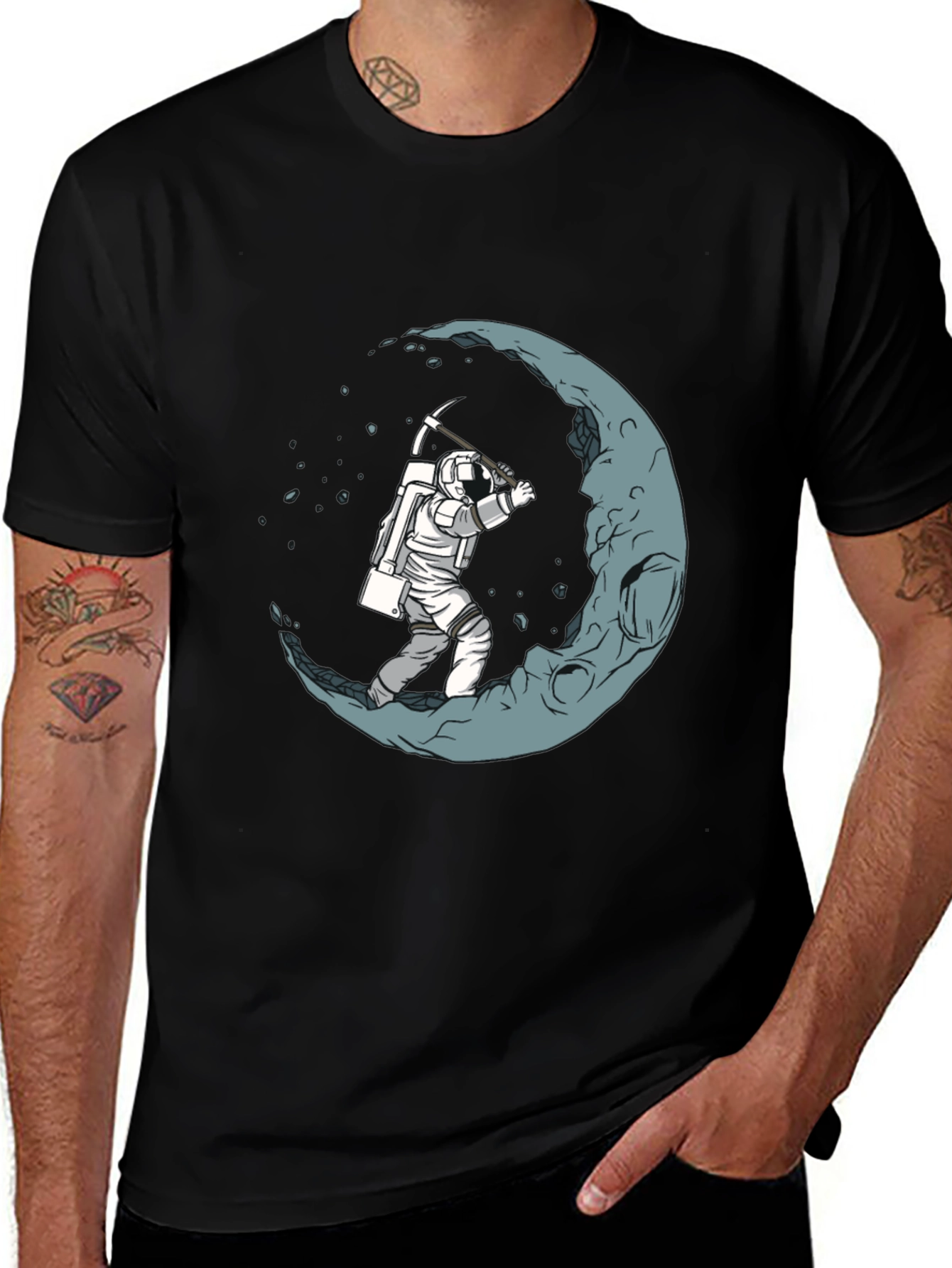 Moon Miner Graphic Tee - Black Cotton Blend