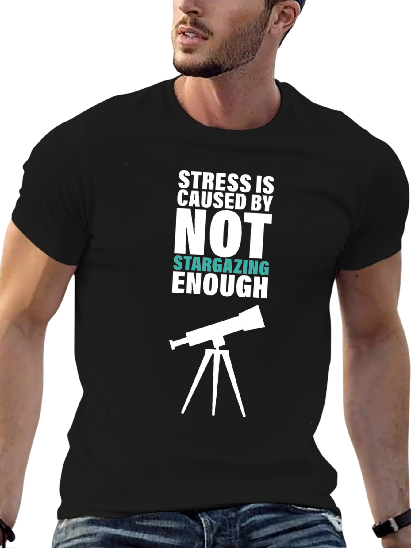 Stargazing Stress Relief Black Cotton Tee