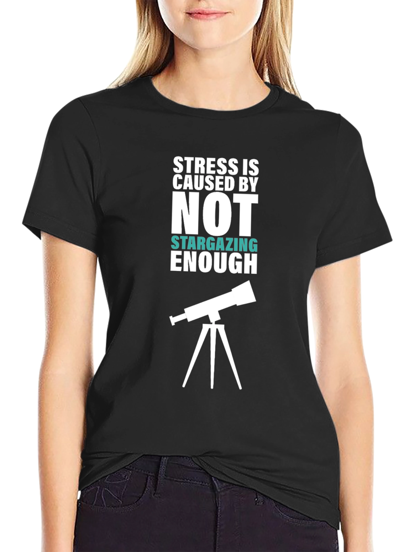 Stargazing Stress Relief Black Cotton Tee