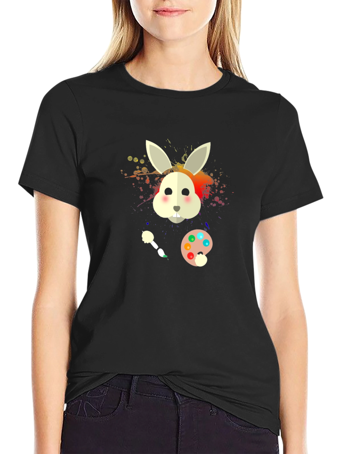 Rabbit Painter T-Shirt - Artistic Bunny Tee