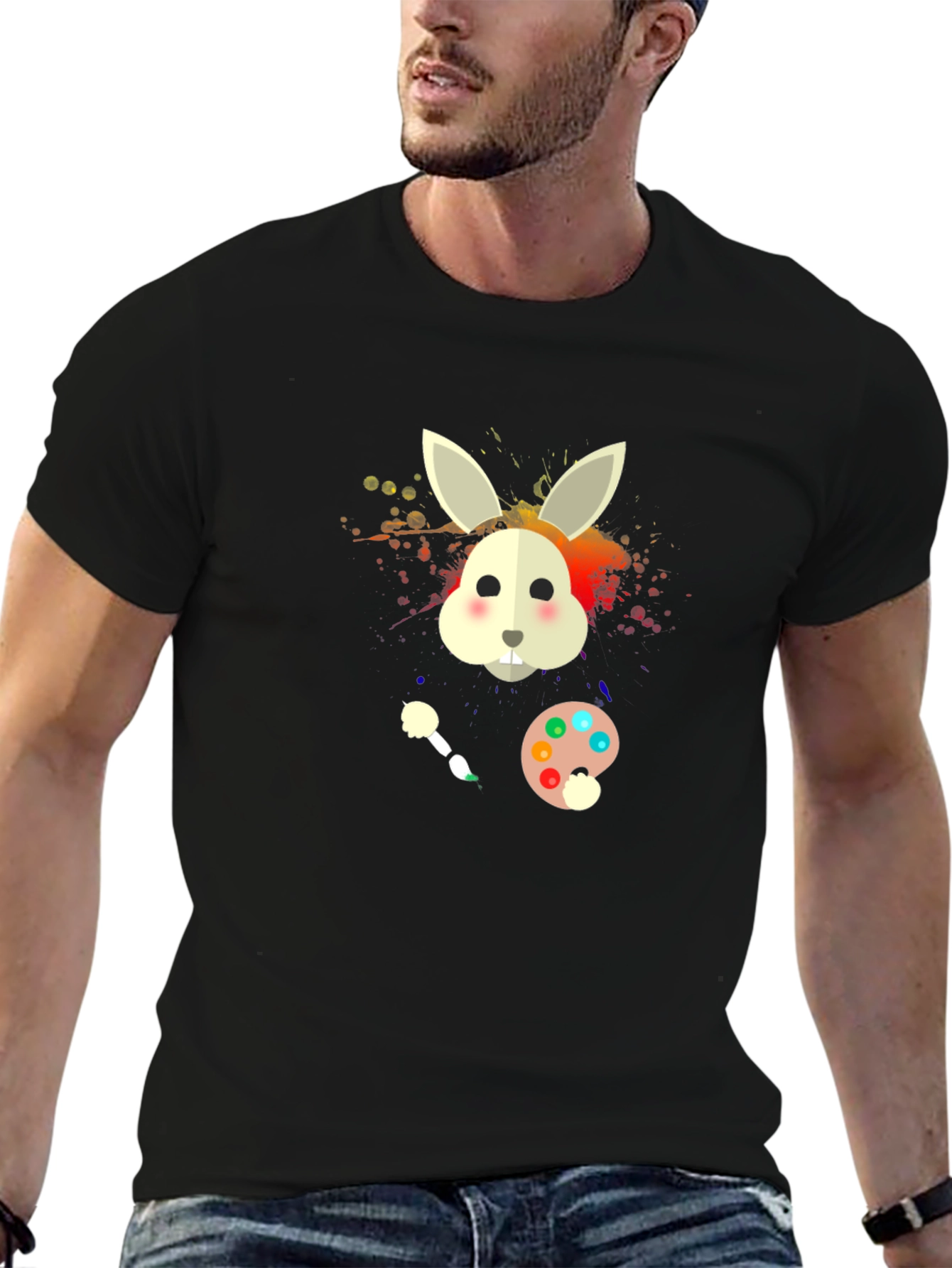 Rabbit Painter T-Shirt - Artistic Bunny Tee