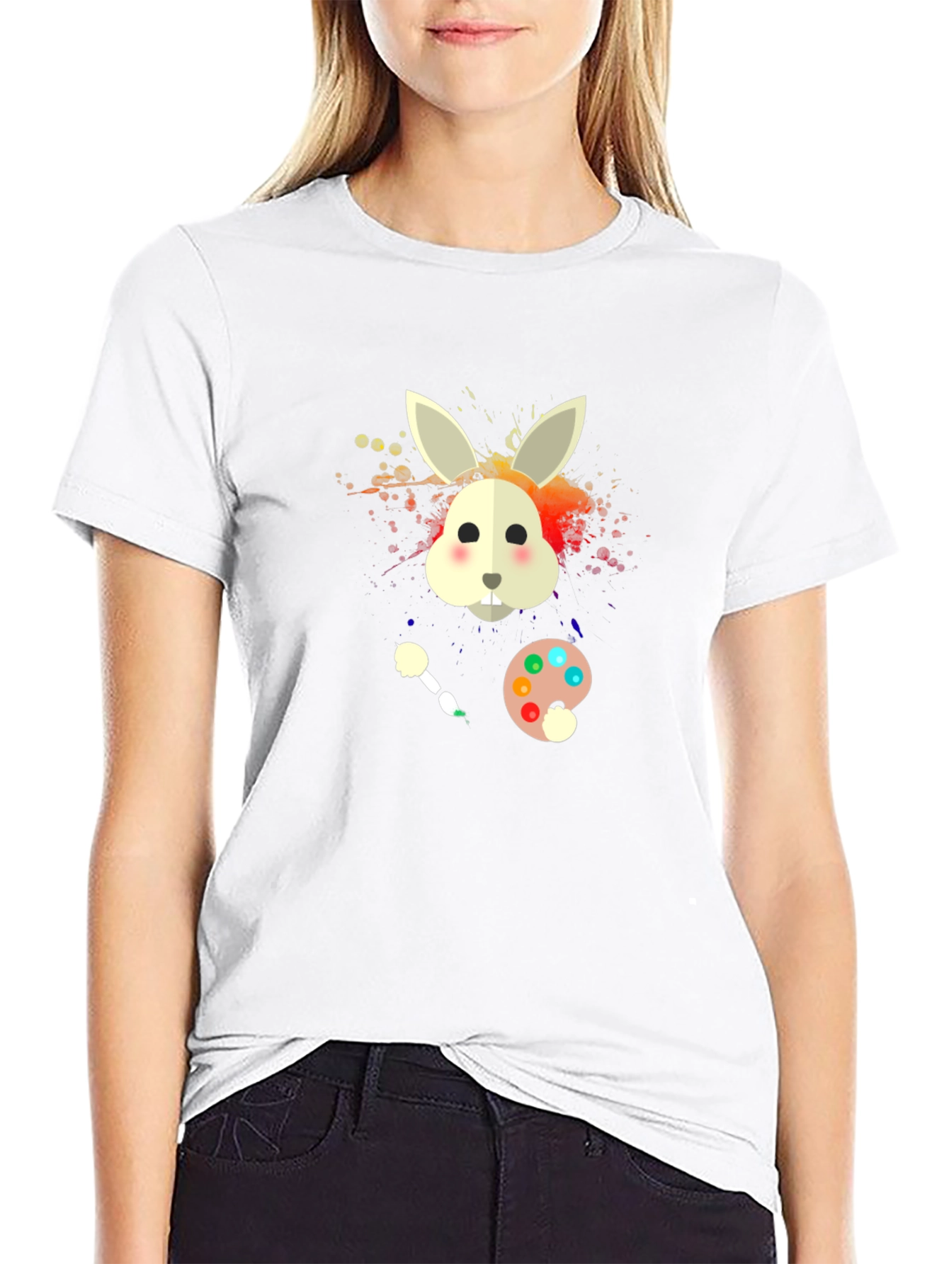 Rabbit Painter T-Shirt - Artistic Bunny Tee